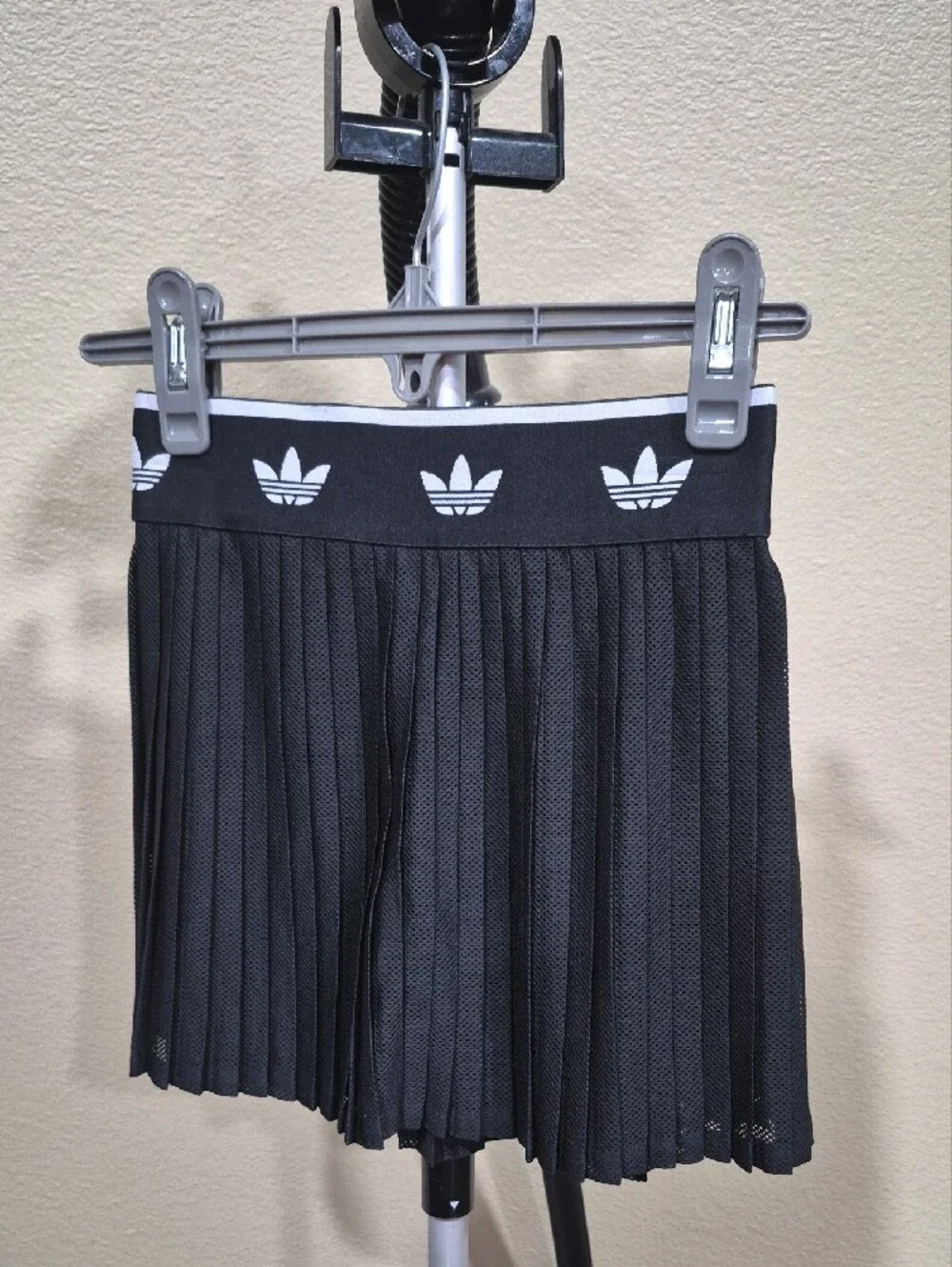 Adidas Girl's Black Mesh Pleated Skort with Trefoil Waistband